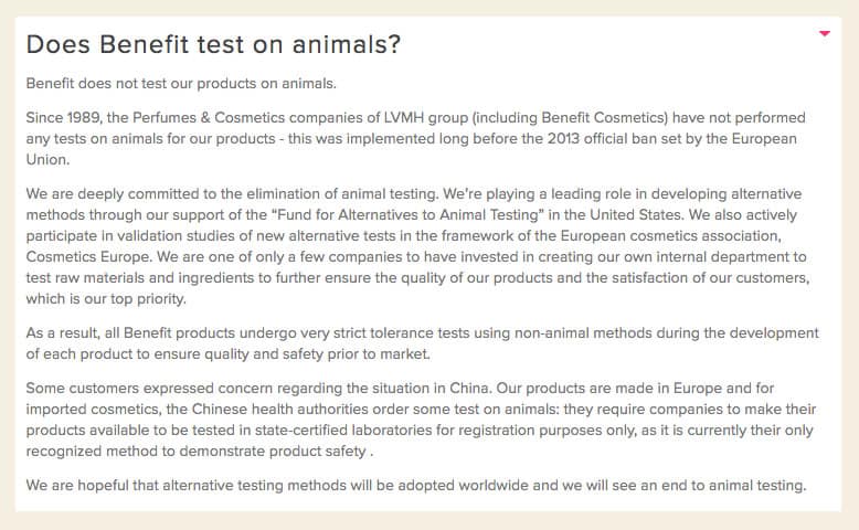 is benefit a cruelty free brand
